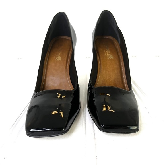 L’INTERVALLE BLACK PUMPS BLACK HEEL SQUARE TOE HEEL PATENT LEATHER BLOCK HEELS 9 - Picture 5 of 17